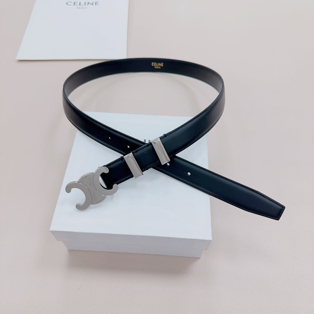 CEL Silver Buckle Belt 25mm Black Calfskin 176705
