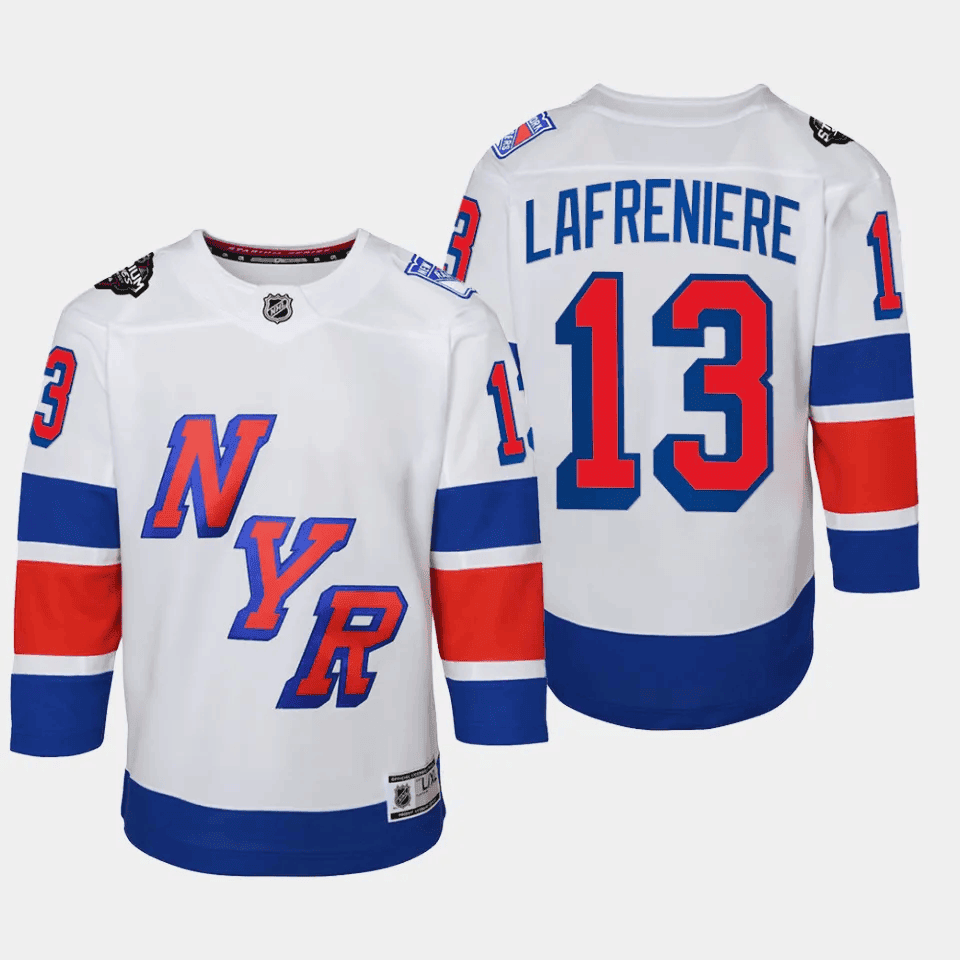 Alexis Lafreniere 13 New York Rangers 2024 NHL YOUTH Stadium Series Jersey - White