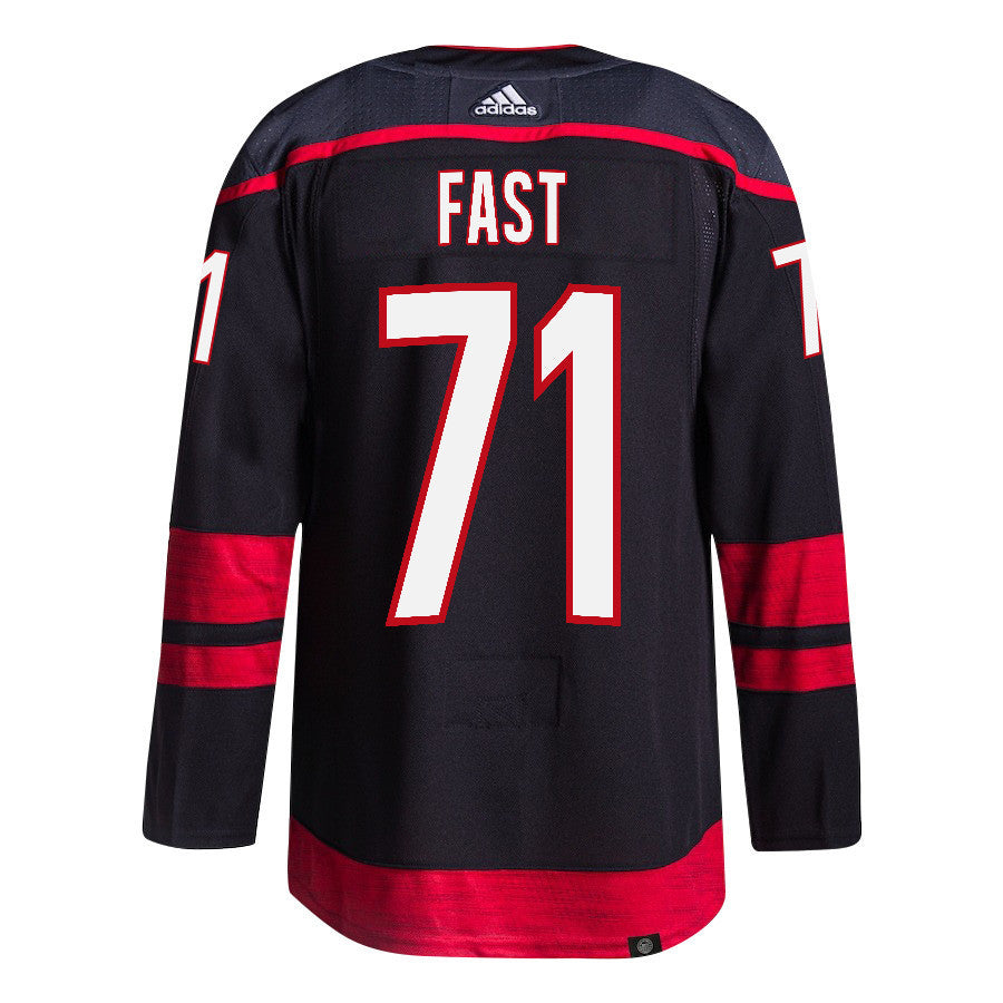 Jesper Fast 71 Carolina Hurricanes 2024 NHL Playoffs Patch Home Jersey - Men, Black