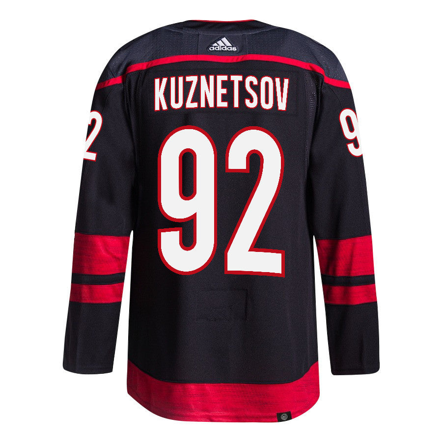 Evgeny Kuznetsov 92 Carolina Hurricanes 2024 NHL Playoffs Patch Home Jersey - Men, Black