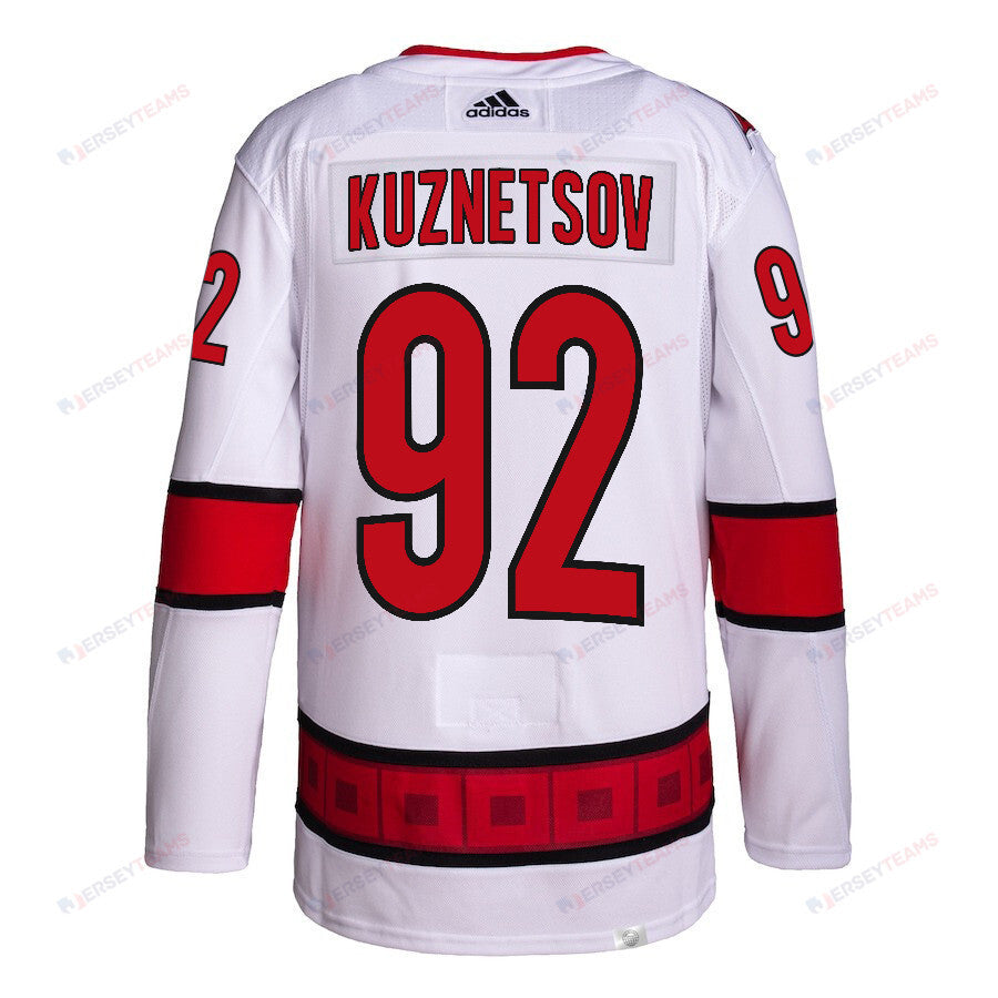 Evgeny Kuznetsov 92 Carolina Hurricanes 2024 NHL Playoffs Patch Away Jersey - Men, White
