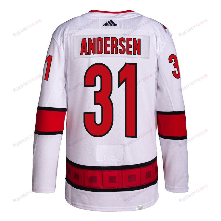 Frederik Andersen 31 Carolina Hurricanes 2024 NHL Playoffs Patch Away Jersey - Men, White