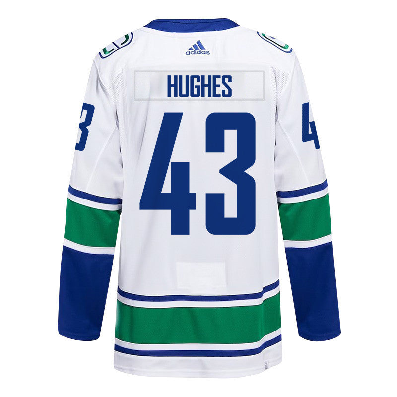 Quinn Hughes 43 Vancouver Canucks 2024 NHL Playoffs Patch Away Jersey - Men, White