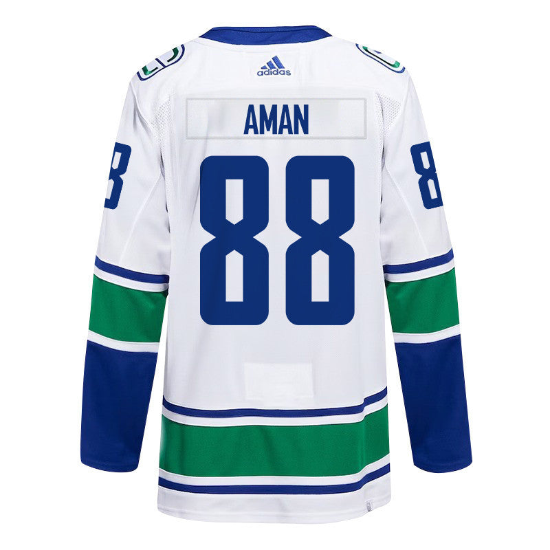 Nils Aman 88 Vancouver Canucks 2024 NHL Playoffs Patch Away Jersey - Men, White