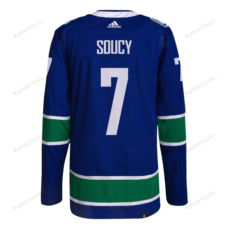 Carson Soucy 7 Vancouver Canucks 2024 NHL Playoffs Patch Home Jersey - Men, Blue