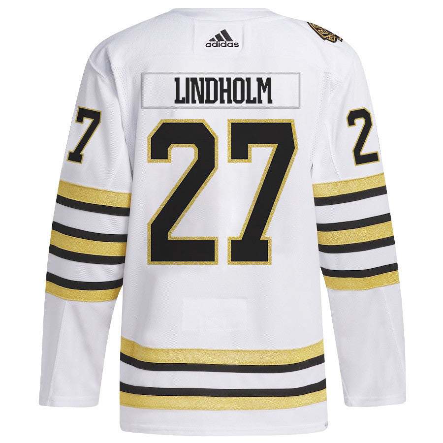 Hampus Lindholm 27 Boston Bruins 2024 NHL Playoffs Patch Away Jersey - Men, White