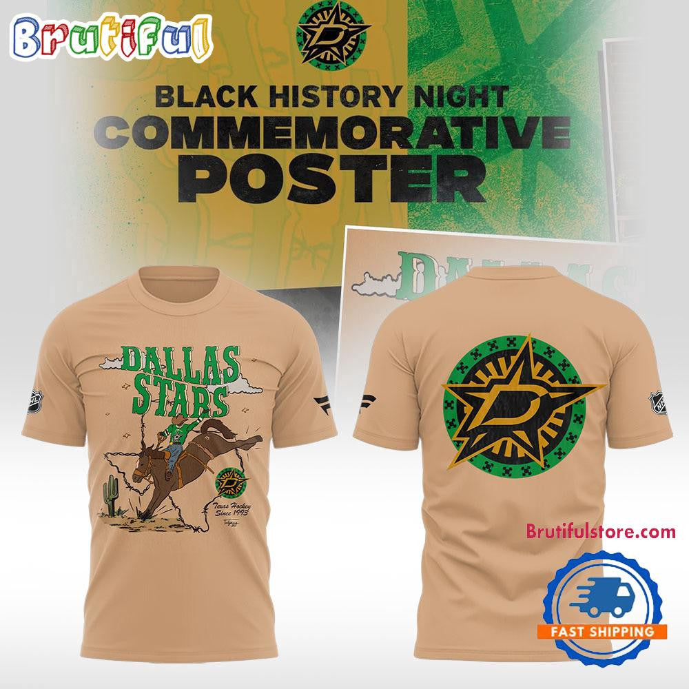 Dallas Stars x Black History Night 2025 All Over Printed T-shirt - Light Brown