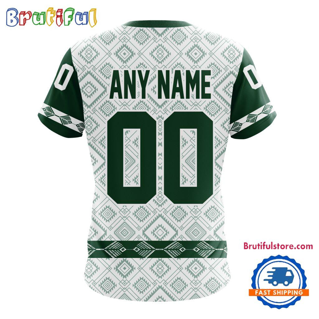 Minnesota Wild Hockey Team Native Heritage Design Custom Name Number All Over Printed T-shirt - White