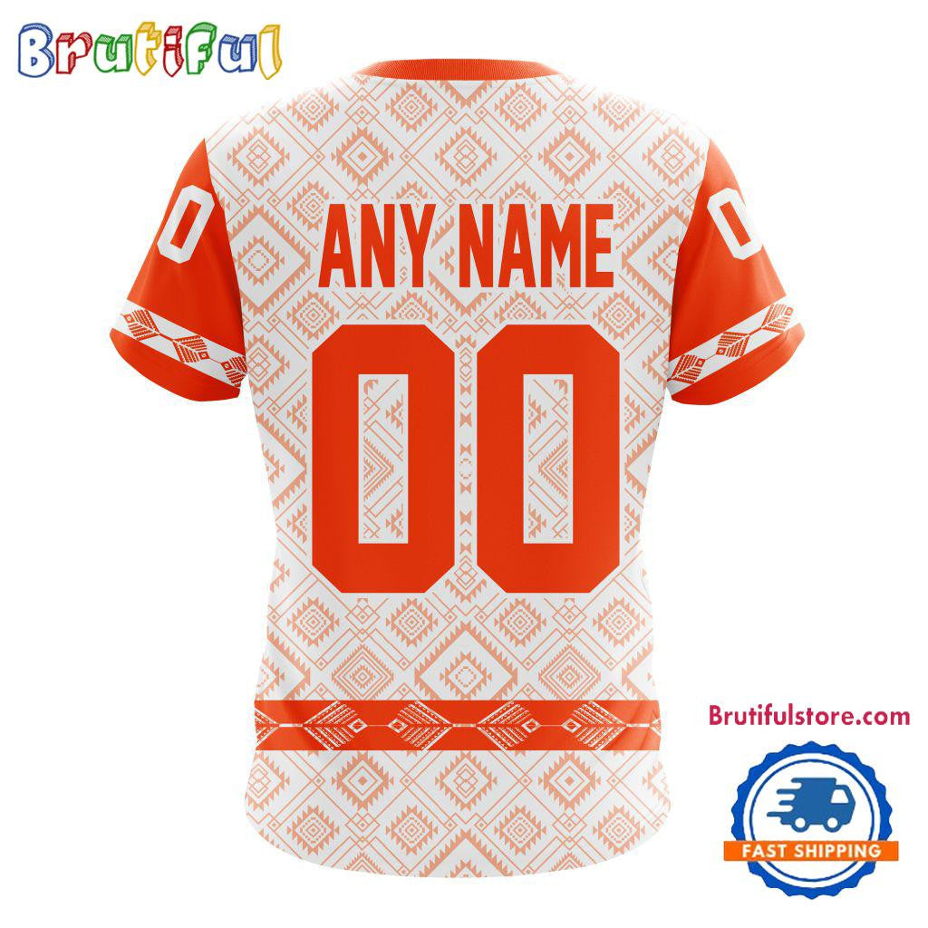 Edmonton Oilers Hockey Team Native Heritage Design Custom Name Number All Over Printed T-shirt - White