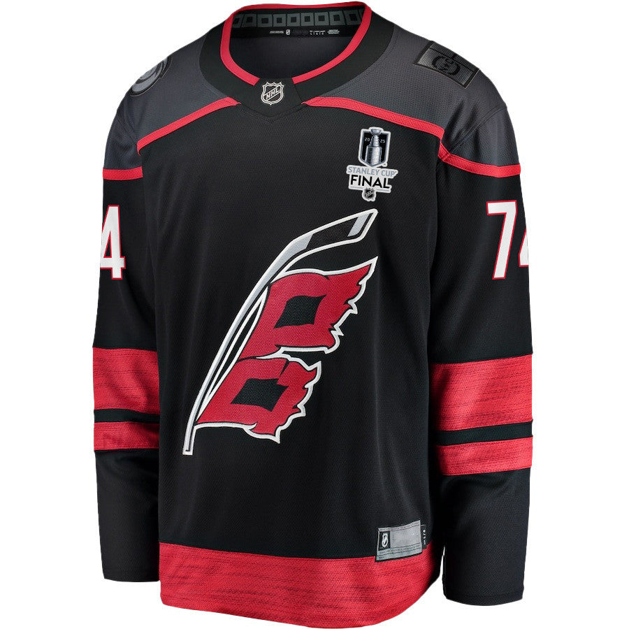 Jaccob Slavin 74 Carolina Hurricanes 2025 STANLEY CUP Final Patch Home Men Jersey - Black