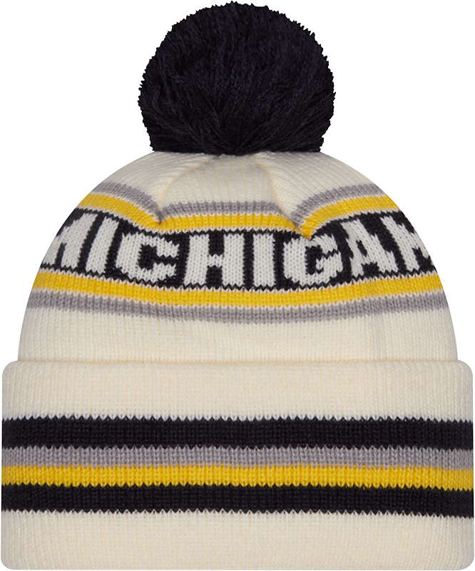 Michigan Wolverines New Era Knit Classic Cuffed Knit Hat with Pom -Cream
