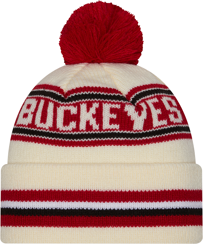 Ohio State Buckeyes New Era Knit Classic Cuffed Knit Hat with Pom -Cream