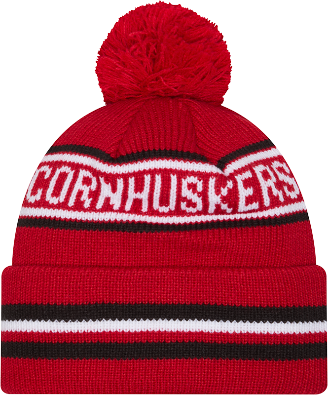 Nebraska Cornhuskers New Era Knit Classic Cuffed Knit Hat with Pom -Red