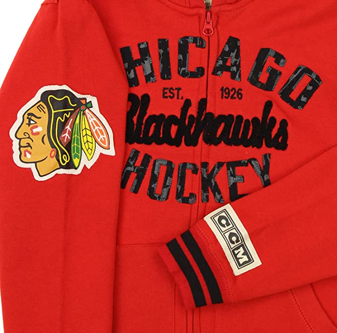 Youth CCM Chicago Blackhawks NHL Full Zip Vintage Fleece Hoodie