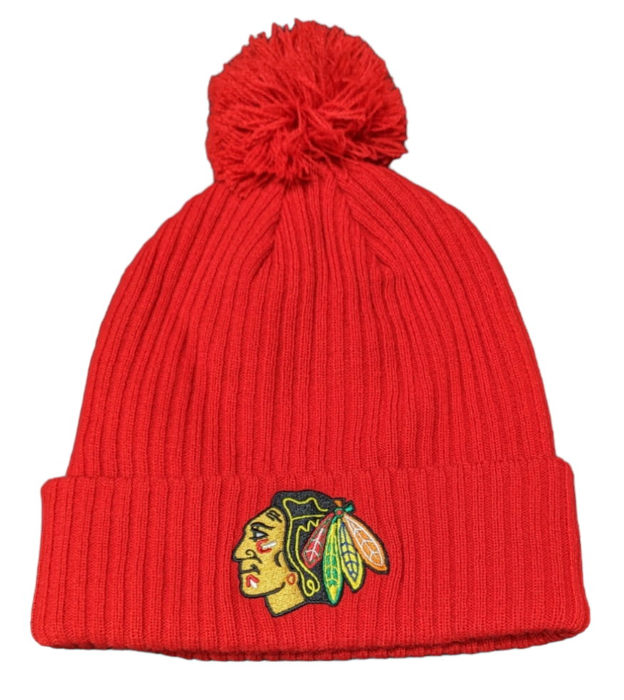 Chicago Blackhawks Fanatics Branded Red Primary Logo Cuffed Pom Knit Hat