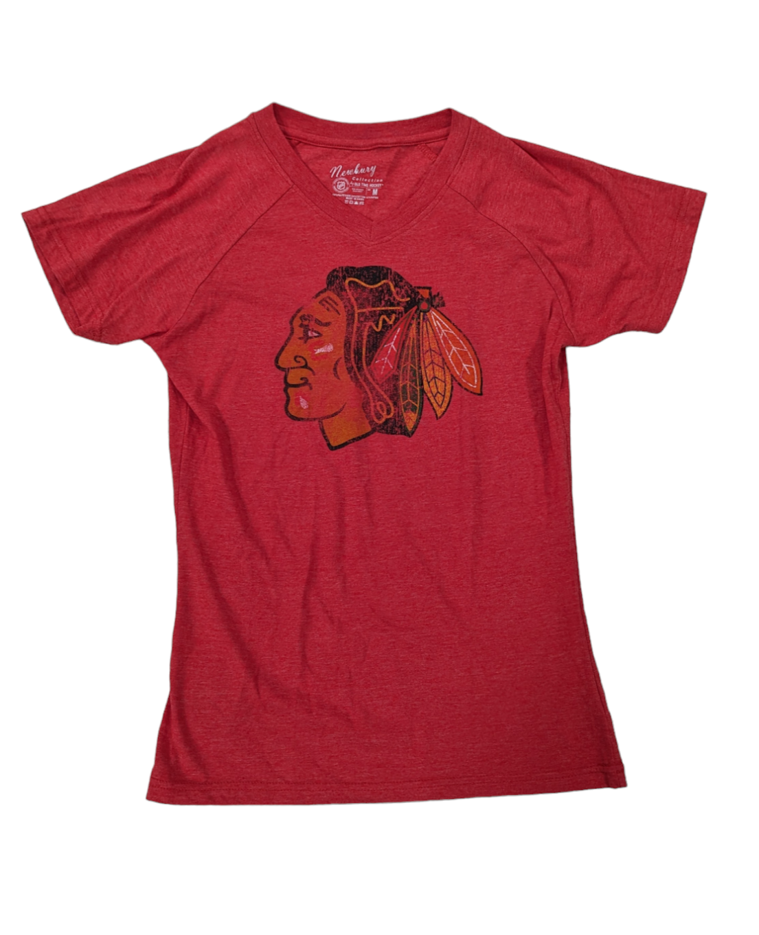 Women's Chicago Blackhawks Old Time Hockey Red Blasted Logo V-Neck Tee