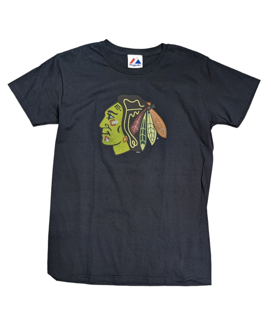 Men's Chicago Blackhawks Majestic Black Style Fit Logo Tee By Majestic