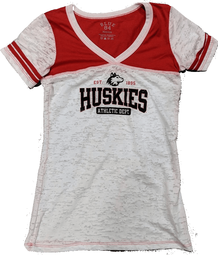 Womens NCAA Northern Illinois Huskies White Athletic Department Burnout V-Neck Tee