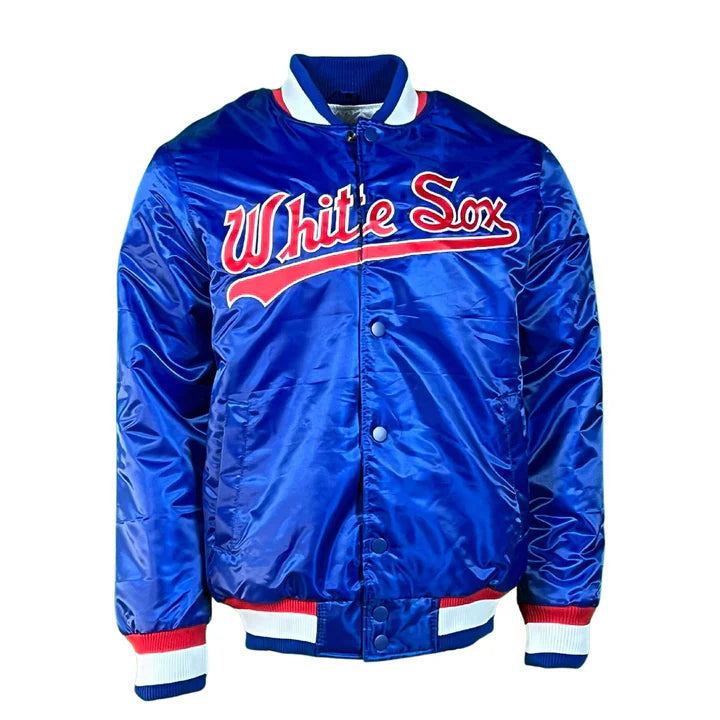 Men's Chicago White Sox Cooperstown Collection 1987 Retro Script Starter Satin Jacket-Blue
