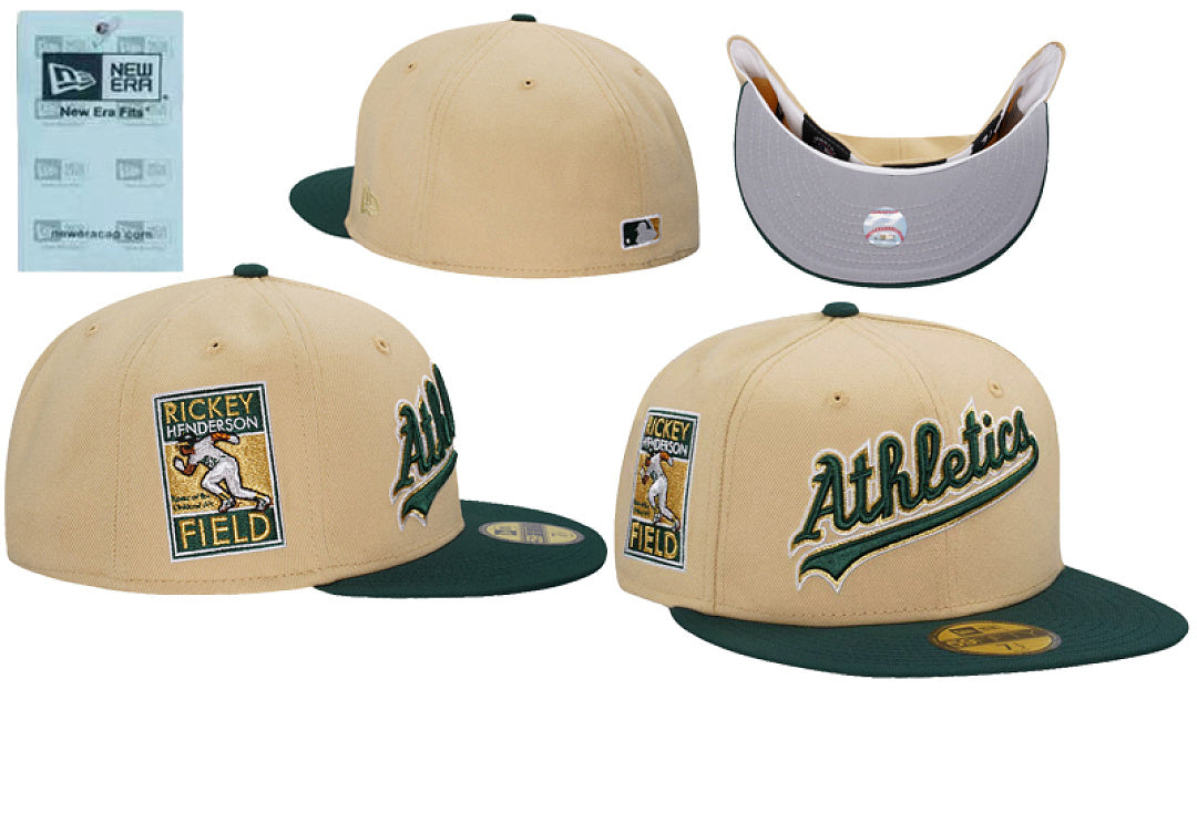 NEW ERA OAKLAND ATHLETICS RICKEY HENDERSON FIELD VEGAS GOLD TWO TONE EDITION 59FIFTY FITTED HAT