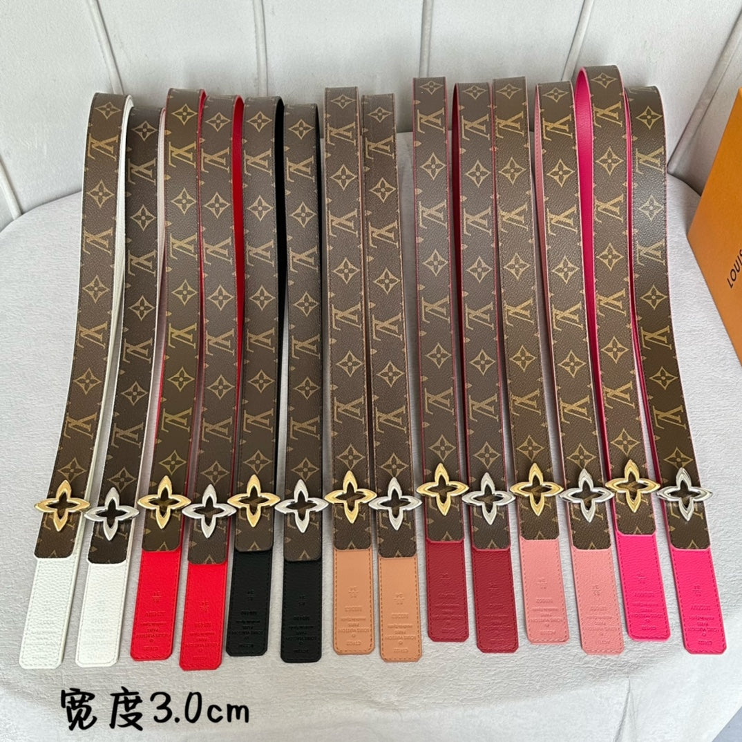 LV MINI FLOWERGRAM 30MM REVERSIBLE BELT IN BUFF BROWN CALFSKIN GOLD HARDWARE