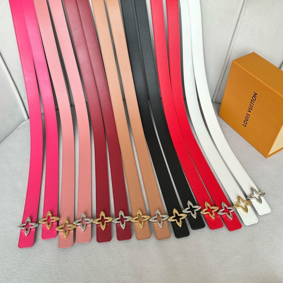LV MINI FLOWERGRAM 30MM REVERSIBLE BELT IN CHERRY RED CALFSKIN SILVER HARDWARE