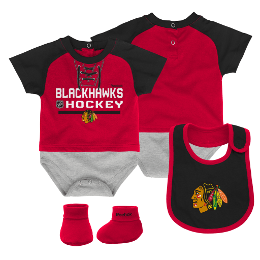 Infant Chicago Blackhawks “Junior League” 3 Piece Creeper Set, Team Color-Reebok