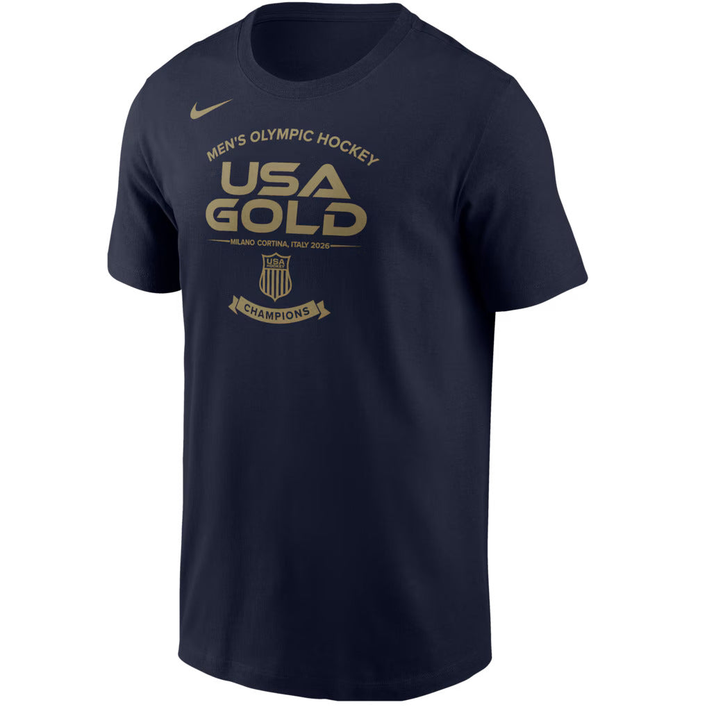 Men's USA Hockey Nike 2026 Winter Olympics Gold Medal Roster T-Shirt - Navy