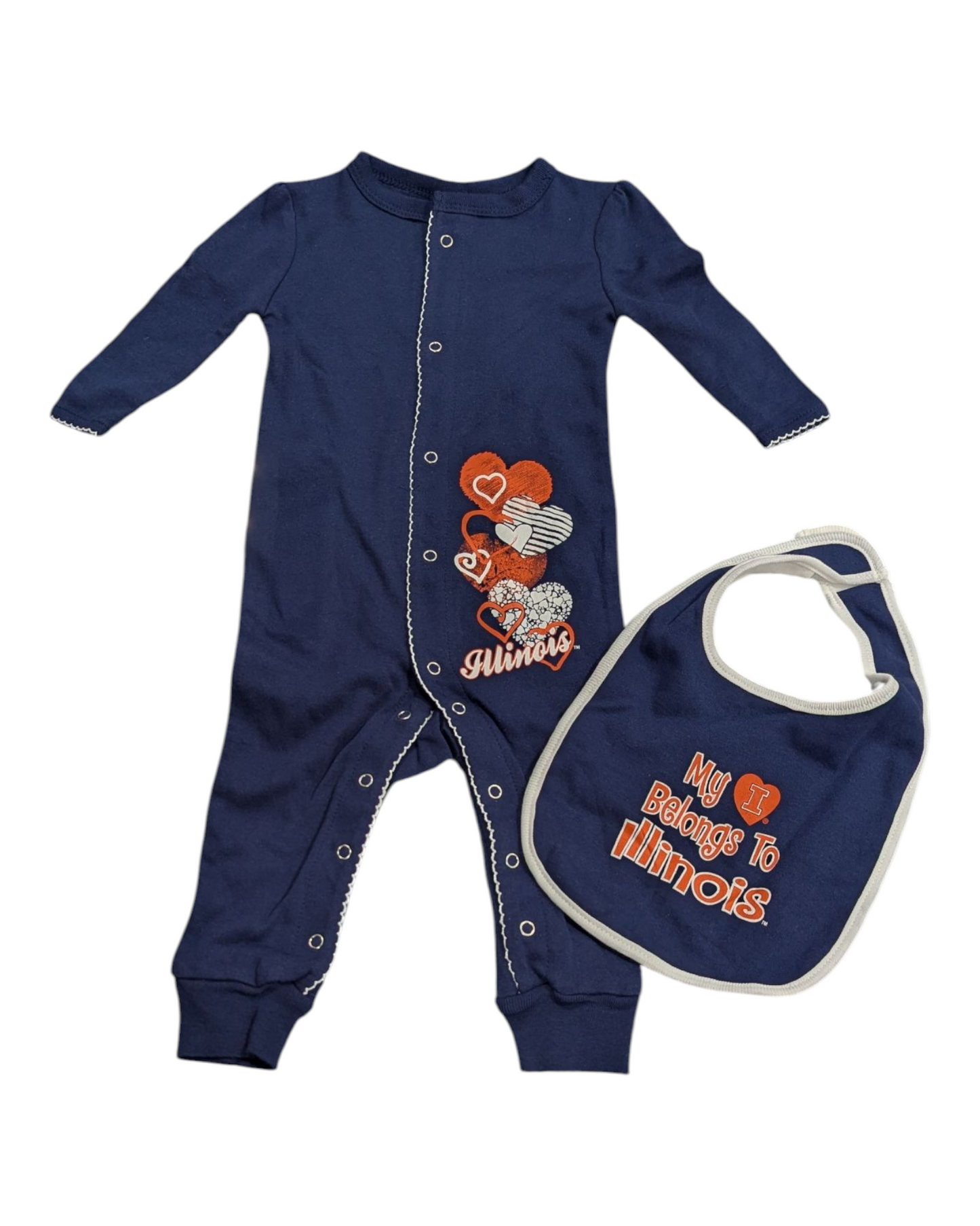 Infant Illinois Fighting Illini Navy Hearts Coverall And Bib Set