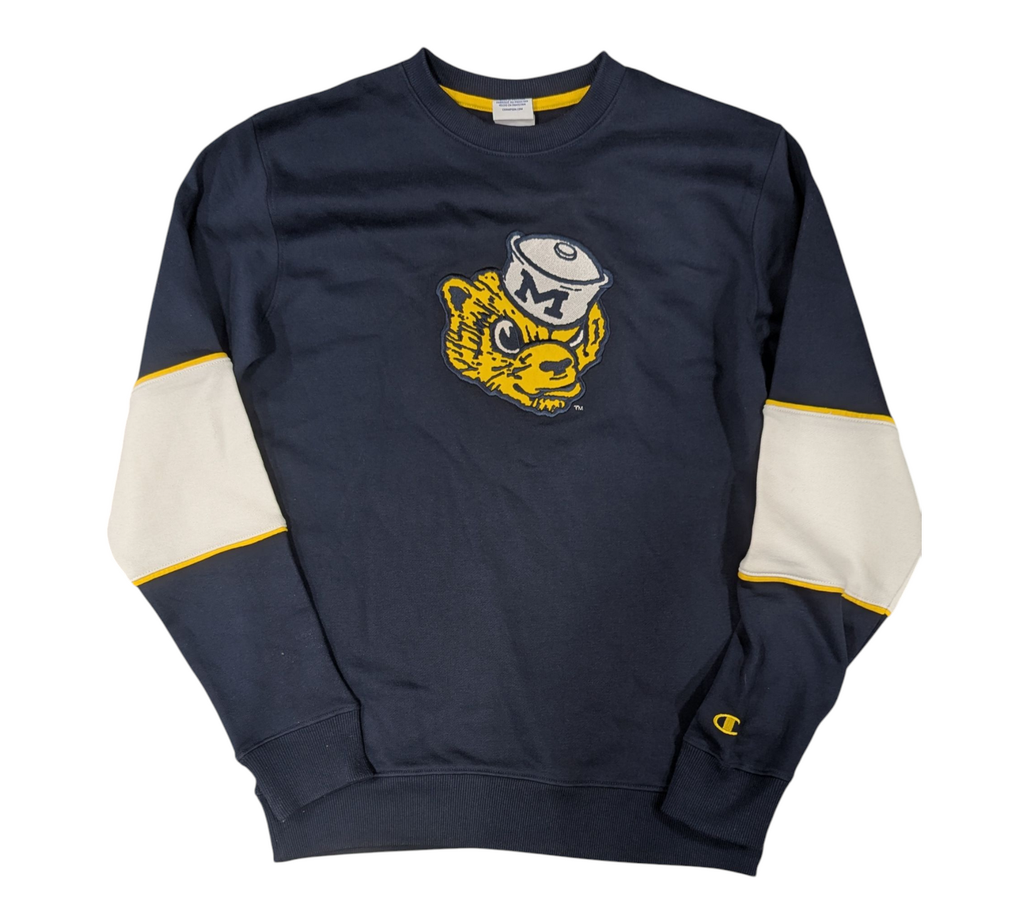 Mens Michigan Wolverines Navy Vintage Logo Champion Crewneck Sweatshirt