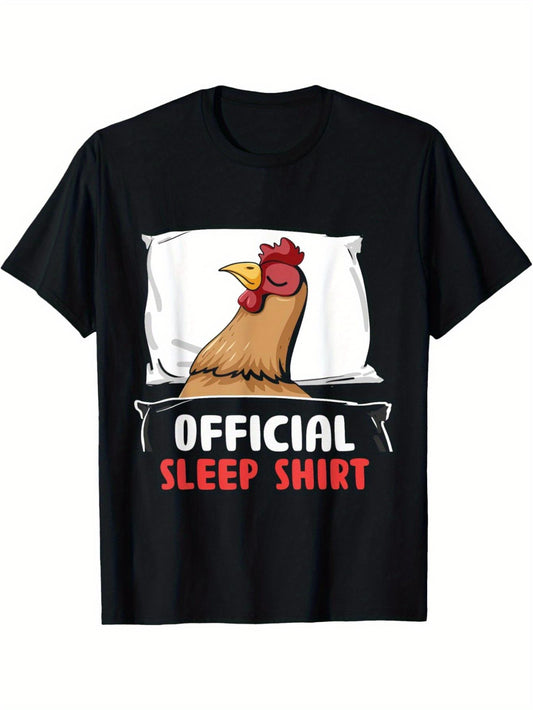 EWH Men's Official Sleep Shirt T-Shirt - Black Rooster & Text Pajila Call Design | 100% Soft Breathable Fabric | Regular Fit Round Neck Short Sleeve | All-Season Cozy Lounge Wear & Sleepwear | Casual Nightshirt