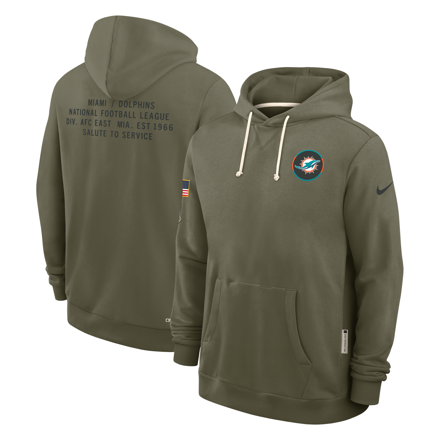 Men's Miami Dolphins Nike Olive Green 2025 Salute To Service Club Pullover Hoodie