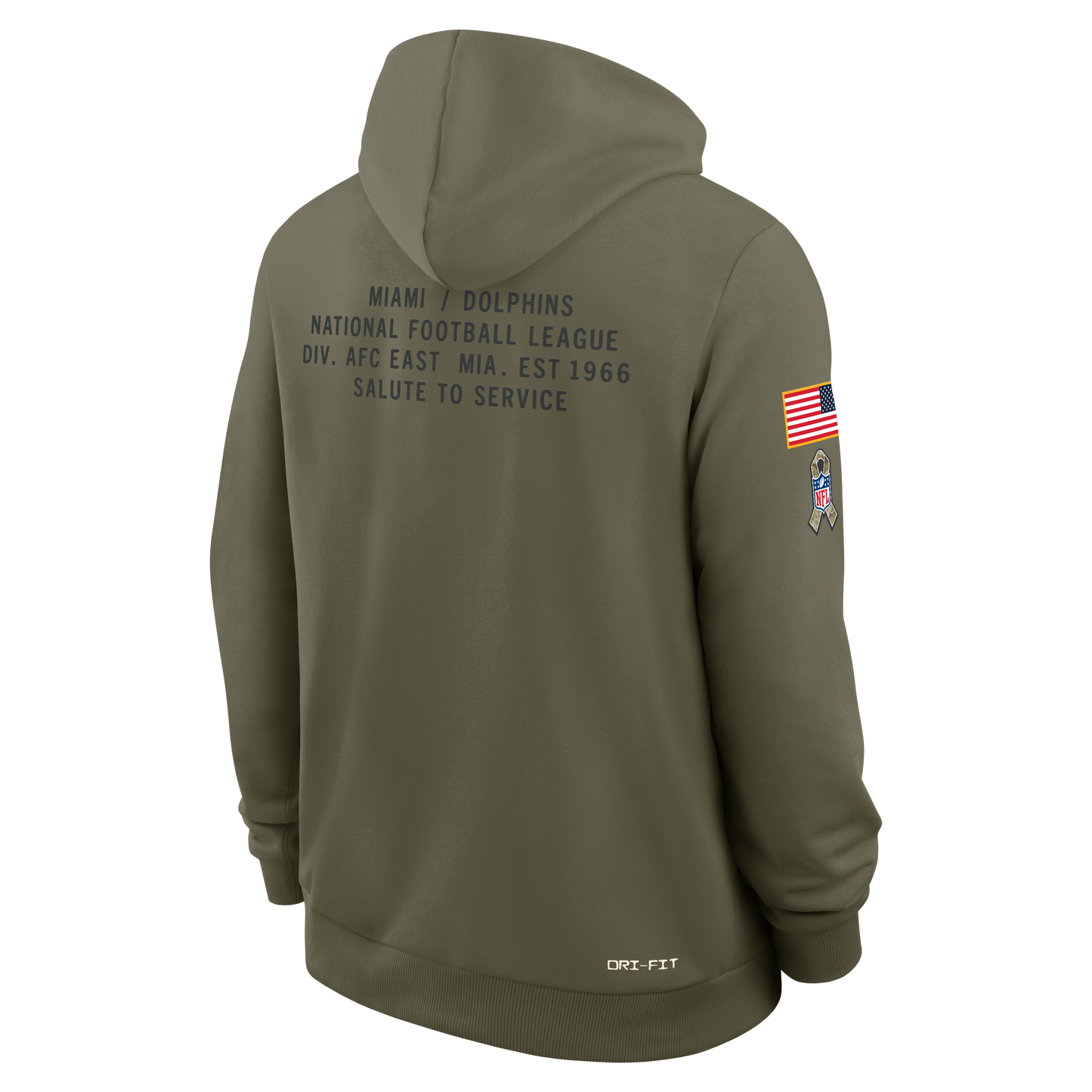 Men's Miami Dolphins Nike Olive Green 2025 Salute To Service Club Pullover Hoodie