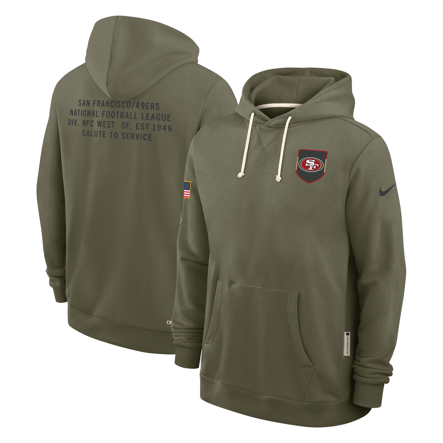 Men's San Francisco 49ers Nike Olive Green 2025 Salute To Service Club Pullover Hoodie