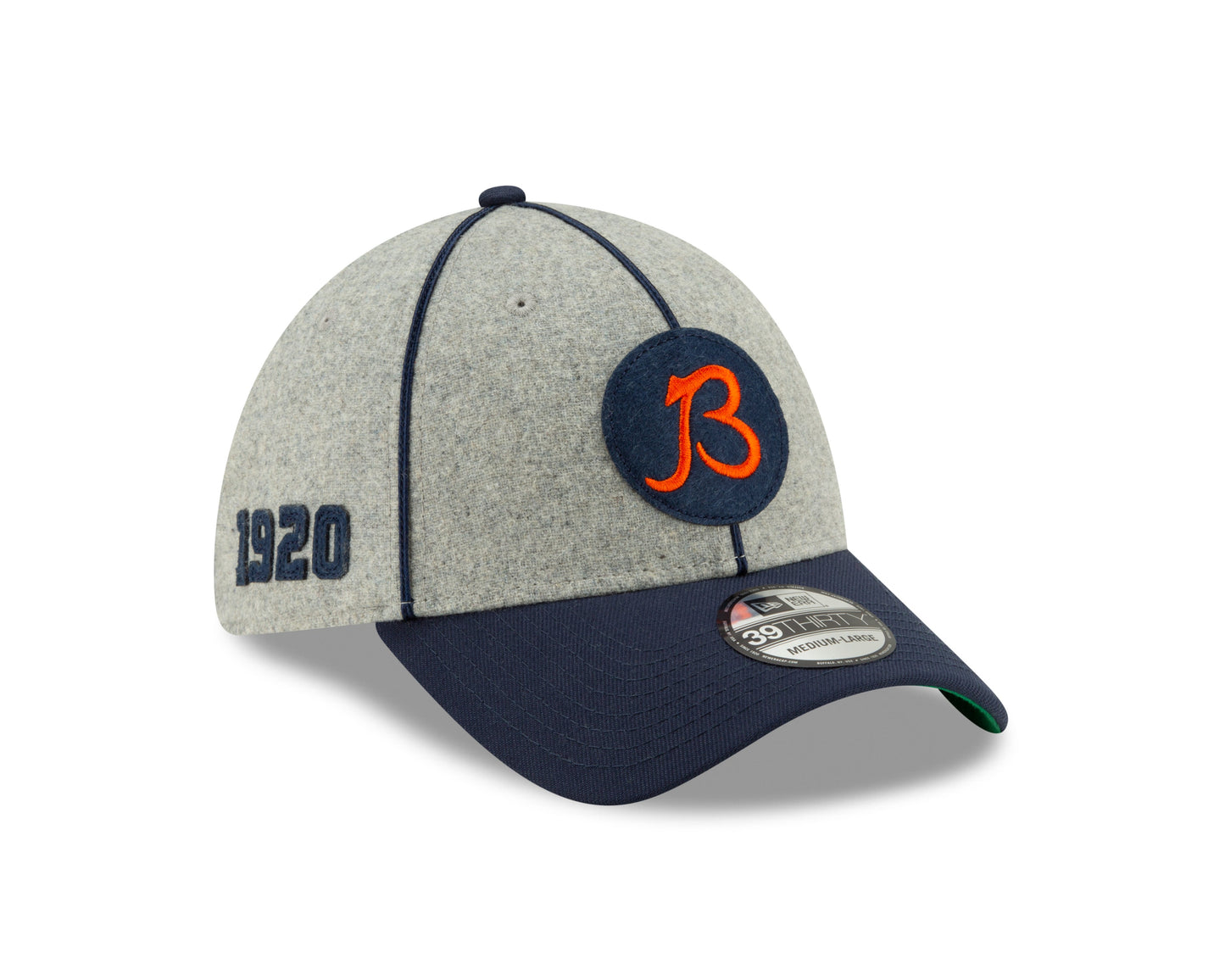 Chicago Bears 2019 Established Collection Sideline 1920 Home "B" Logo Gray/Navy 39THIRTY Flex Hat