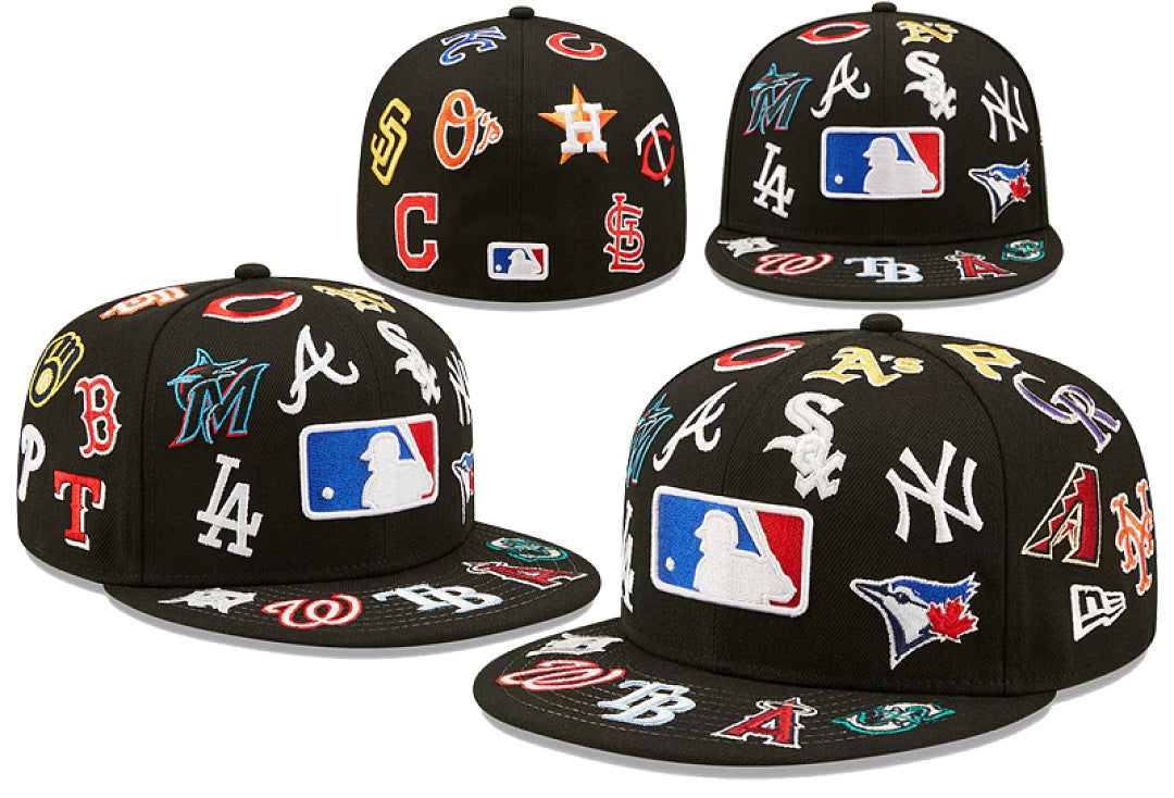 Men's MLB New Era Black Allover Team Logo 59FIFTY Fitted Hat