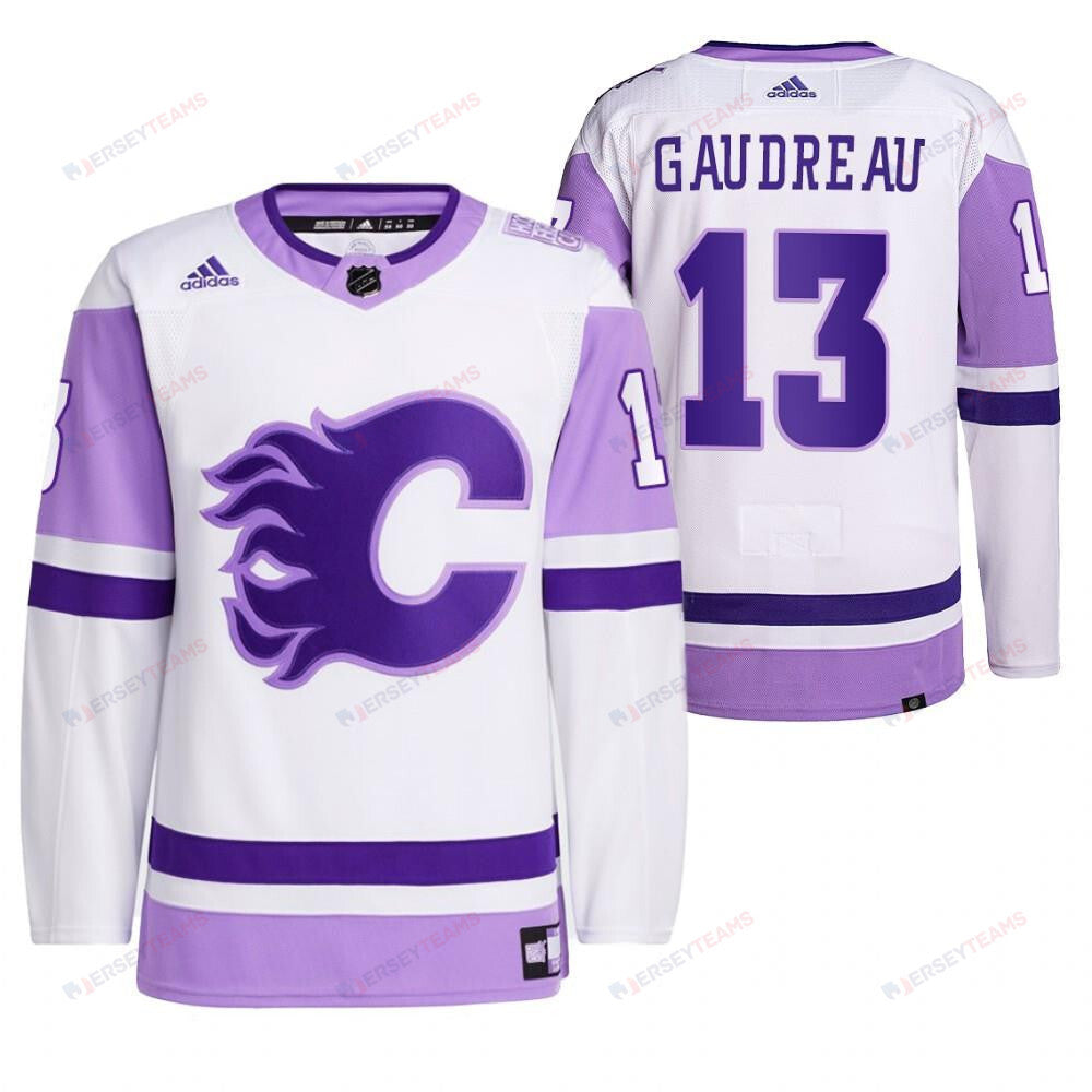 Johnny Gaudreau 2021 HockeyFightsCancer Calgary Flames White 13 Primegreen Jersey Jersey