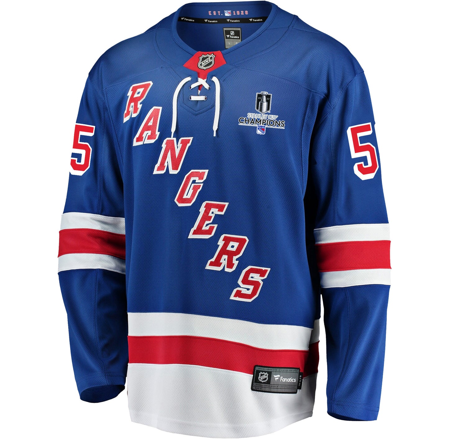 New York Rangers Ryan Lindgren 55 Home 2022 Stanley Cup Champions Breakaway Men Jersey - Blue