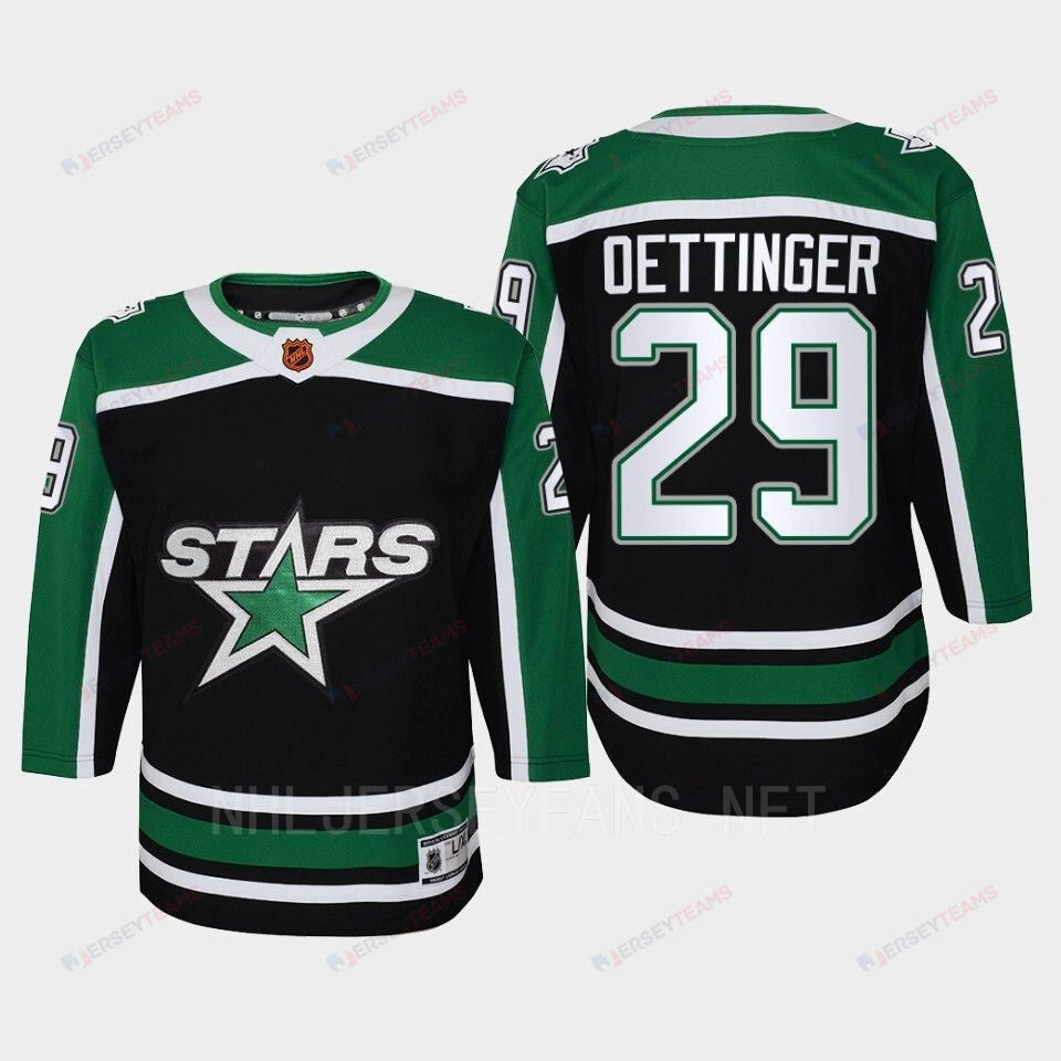 Dallas Stars 29 Jake Oettinger Reverse Retro Black Equipment, Youth