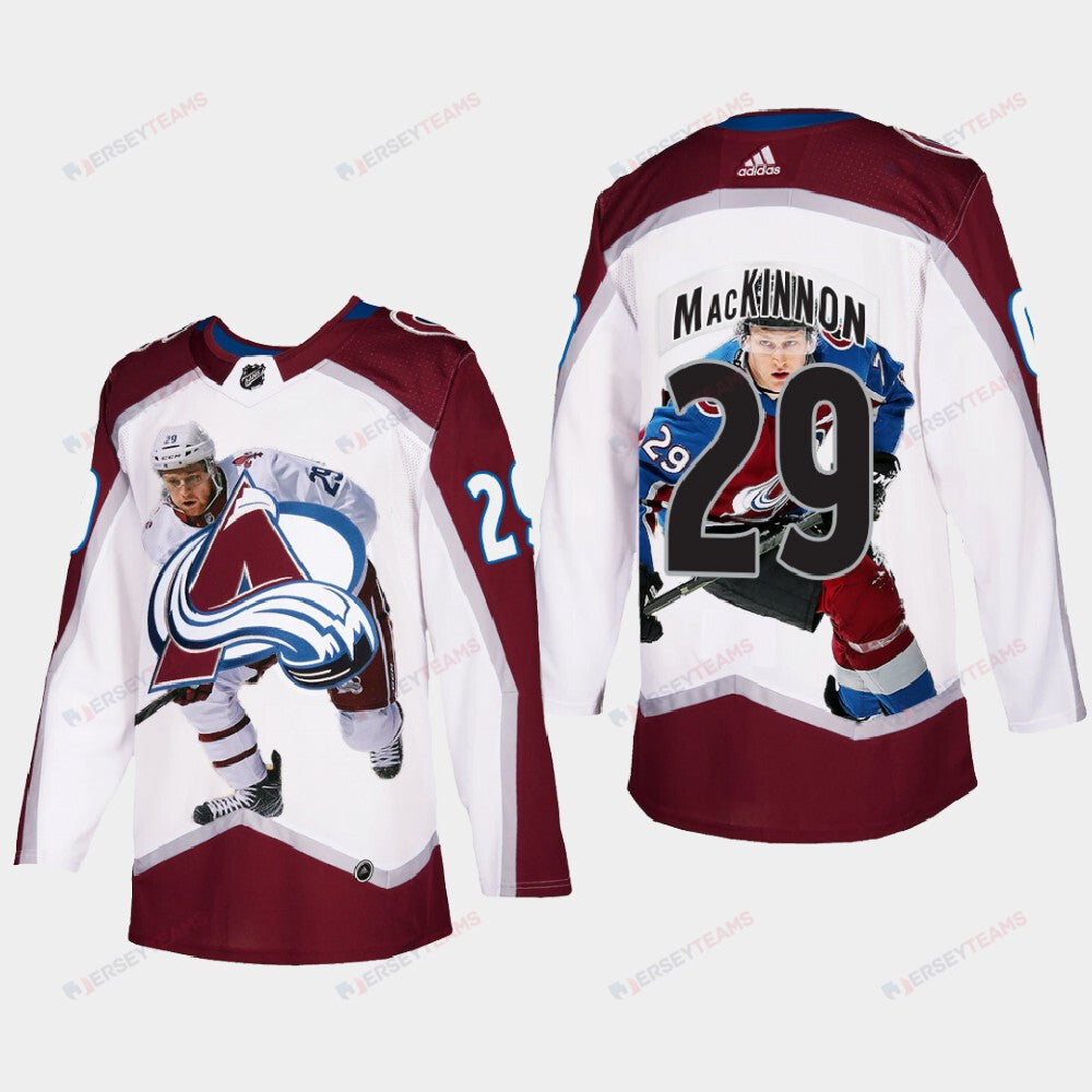 Colorado Avalanche 29 Nathan MacKinnon Stanley Cup Playoffs White Equipment Jersey Fashion