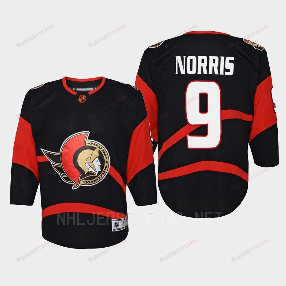 Ottawa Senators 9 Josh Norris Reverse Retro Black Equipment, Youth