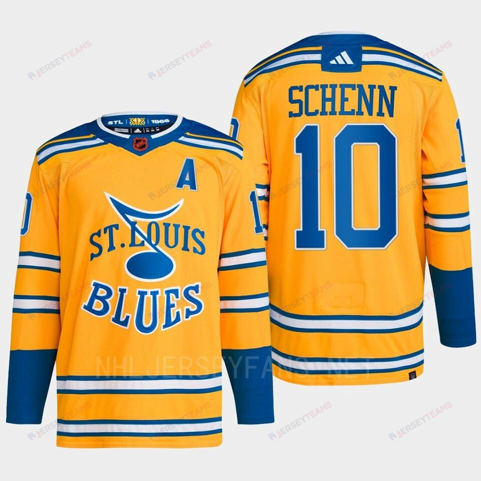 Brayden Schenn 10 Reverse Retro 2.0 2022 St. Louis Blues Yellow Jersey Primegreen