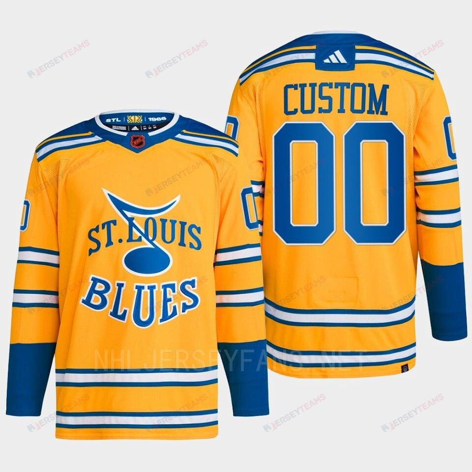 Custom 00 Reverse Retro 2.0 2022 St. Louis Blues Yellow Jersey Primegreen