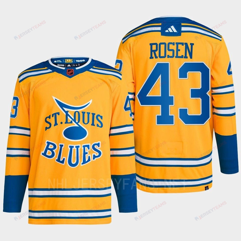 Calle Rosen 43 Reverse Retro 2.0 2022 St. Louis Blues Yellow Jersey Primegreen