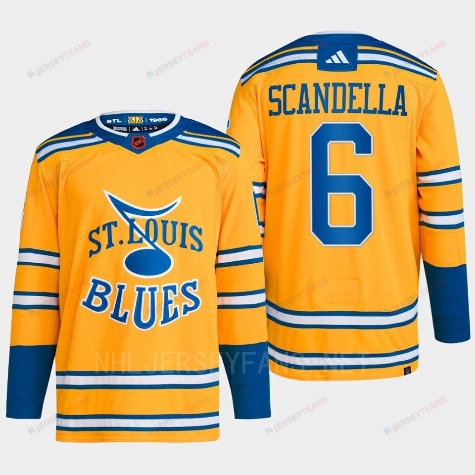 Marco Scandella 6 Reverse Retro 2.0 2022 St. Louis Blues Yellow Jersey Primegreen