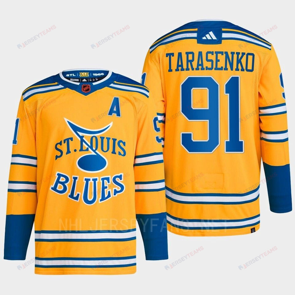 Vladimir Tarasenko 91 Reverse Retro 2.0 2022 St. Louis Blues Yellow Jersey Primegreen