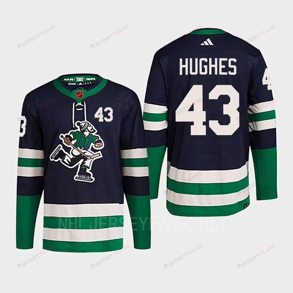 Quinn Hughes 43 Reverse Retro 2.0 2022 Vancouver Canucks Navy Jersey Primegreen