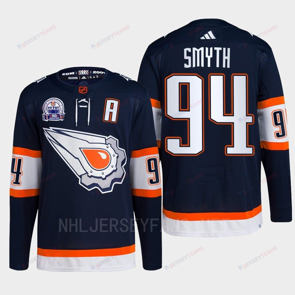 Ryan Smyth 94 Hall of Fame patch 2022 Edmonton Oilers Navy Jersey Reverse Retro 2.0