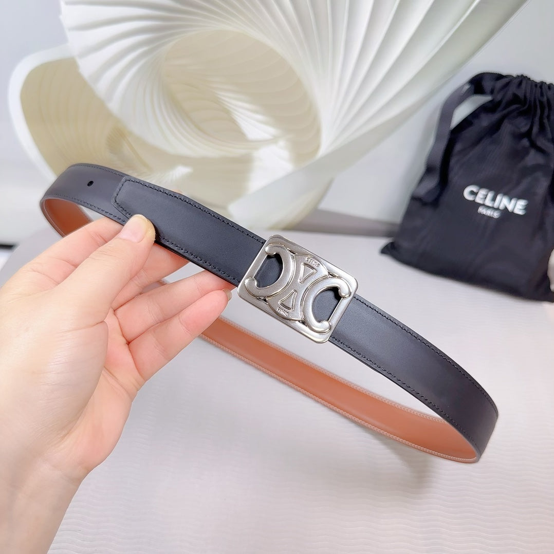 CEL Silver Buckle Belt 25mm Black Calfskin 178252