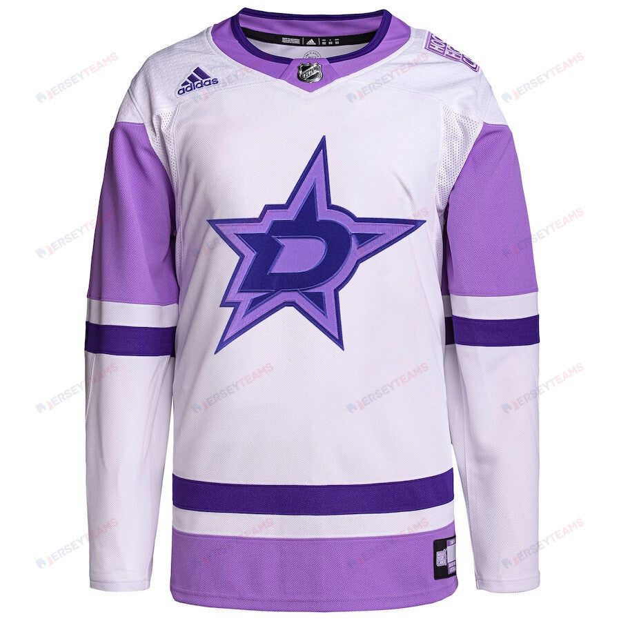 Dallas Stars Hockey Fights Cancer Primegreen Custom Men Jersey - White/Purple